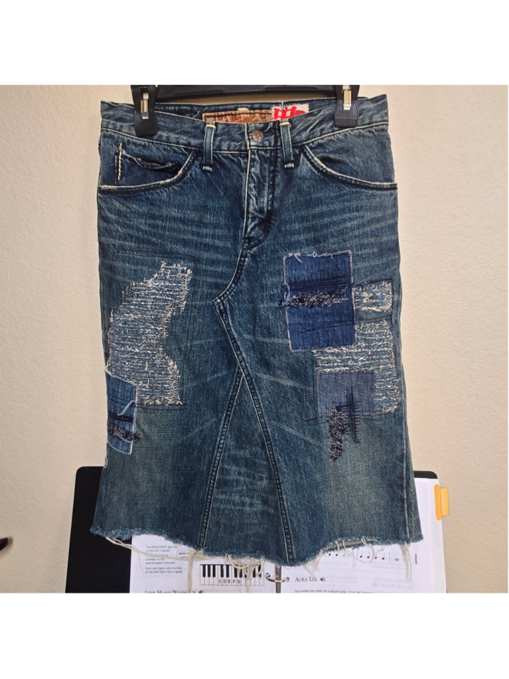 Vintage 1998 y2k The Great China Wall handmade in Japan Denim Patchwork Skirt 30